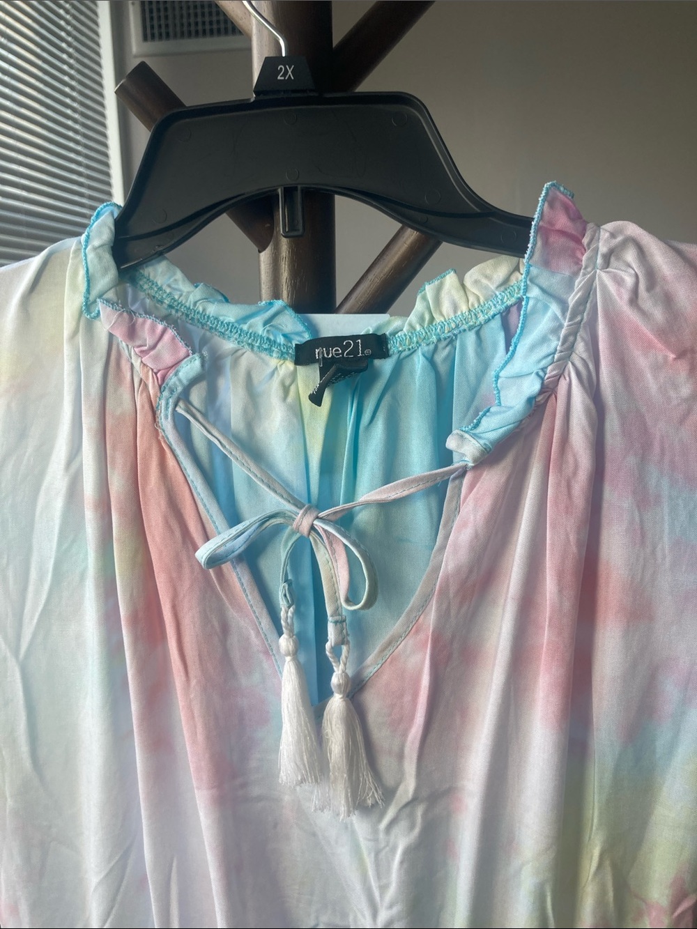 Rue21 dress puff sleeve pastel tie dye w tassel tie boho festival western S jrs - Picture 4 of 17